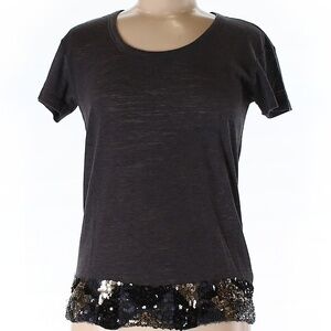 Madewell Hi-Line Gray Tee with Sequin Hem Sz XS 38